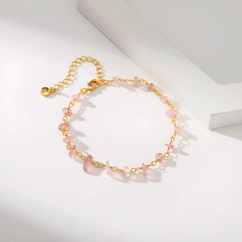 Women's turquoise gravel bracelet with irregular stones on 18K gold-plated copper geometric frame
