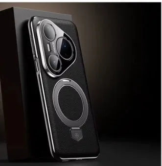 Magnetic rotating bracket phone case in Obsidian Black for Huawei Pura with frosted finish