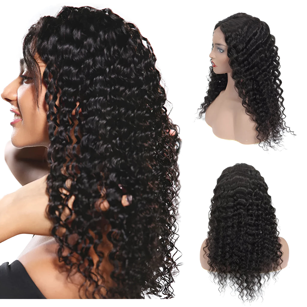 Human hair wig with lace front in 1B natural colour, 16 inch length, on a mannequin head