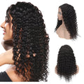 Human hair wig with lace front in 1B natural colour, 16 inch length, on a mannequin head