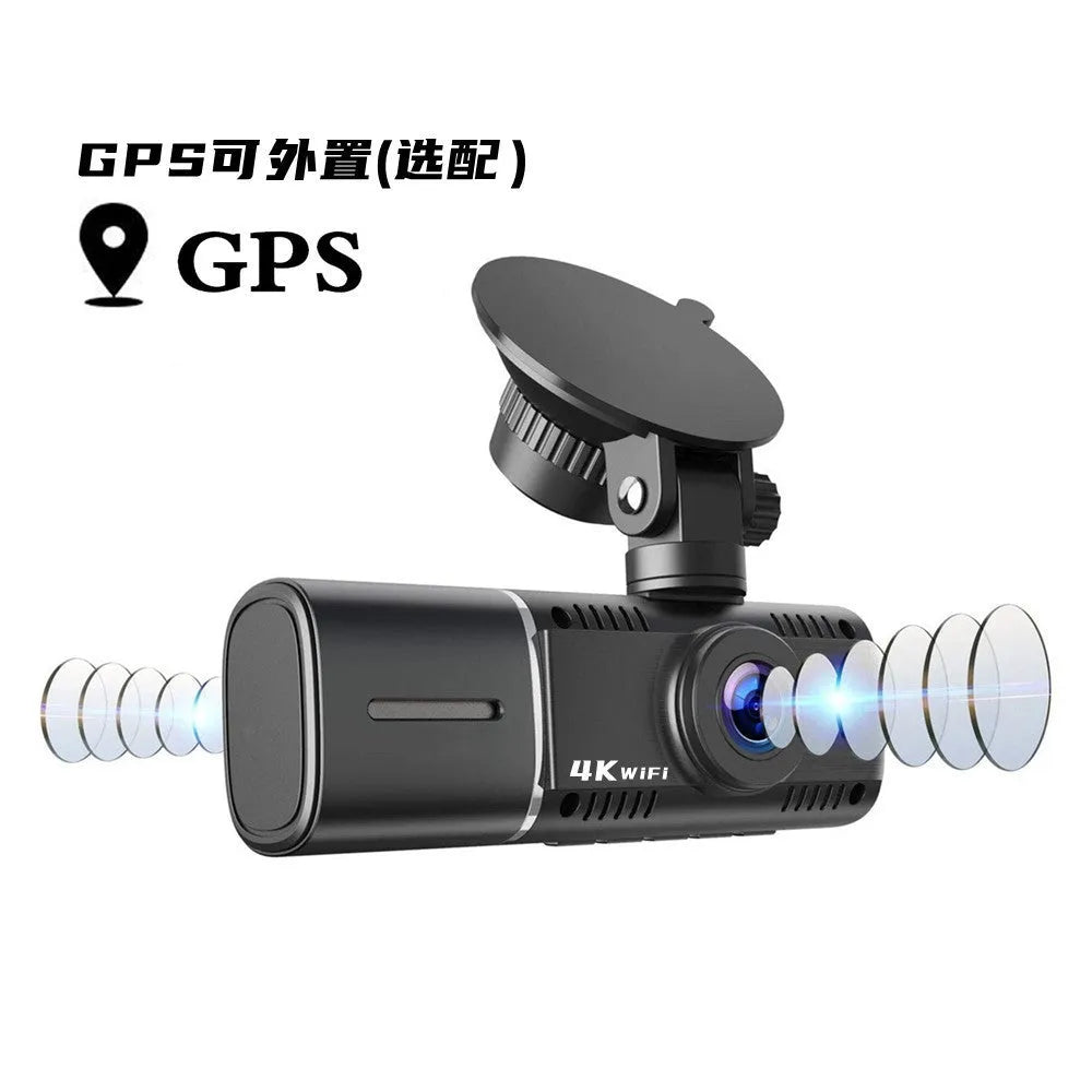 Standard black dash cam for car with 1.5-inch screen, showing front and rear recording capability.
