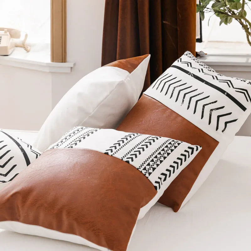Double sofa cushion in cotton canvas and leather-look fabric, 45x45cm or 35x50cm, PP cotton filling, hidden zipper