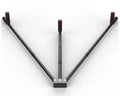 Cross fork lacing artifact leg stretcher with two extension bars, centre handle, and soft foam grips in black
