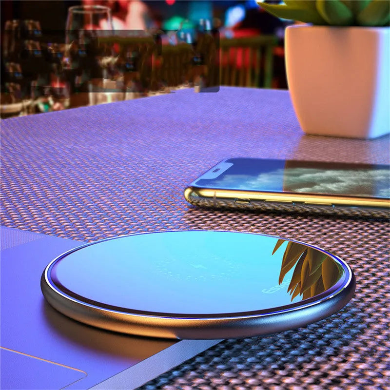 Black or white aluminium alloy wireless charging pad with LED status light