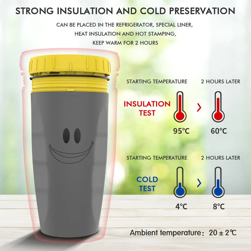 Twist-top double-walled insulated travel cup with cartoon design and silicone seal, 300ml capacity
