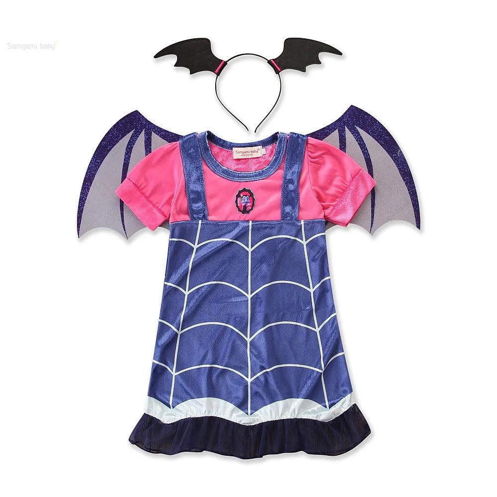 Blue cotton princess Halloween dress for toddlers with short sleeves