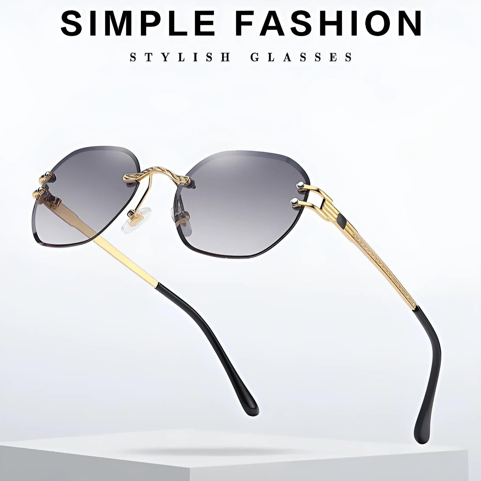 Gold metal frame sunglasses with gradient polycarbonate lenses in blue, gray, tea, pink, green and purple colour options