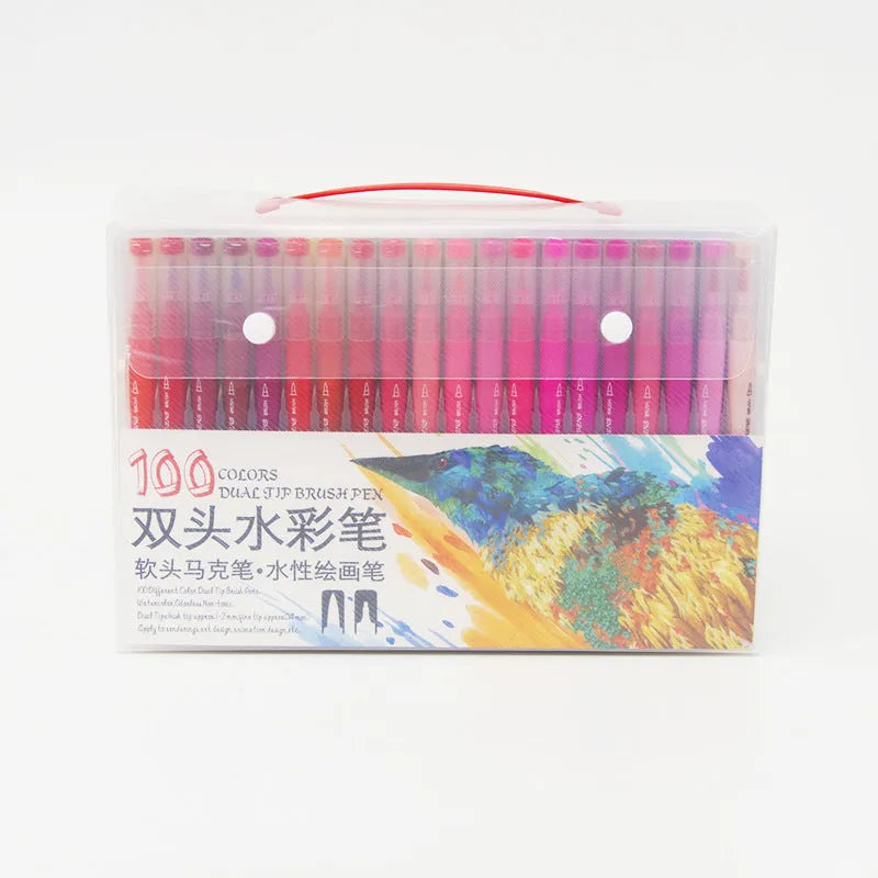 Set of 48 double-ended hook line soft-tip watercolor pens in a PP box