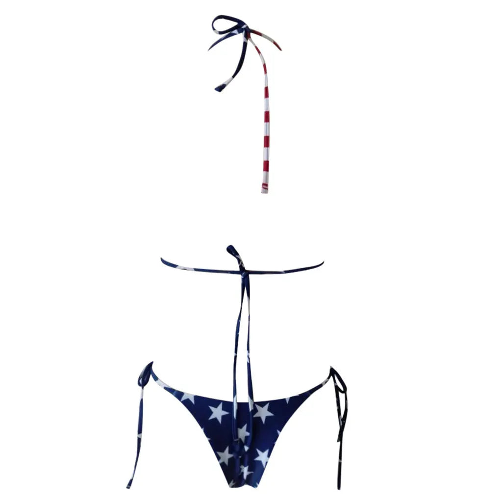 Printed bikini split swimsuit in National flag pattern, polyester fabric, sizes S M L, with built-in chest pad
