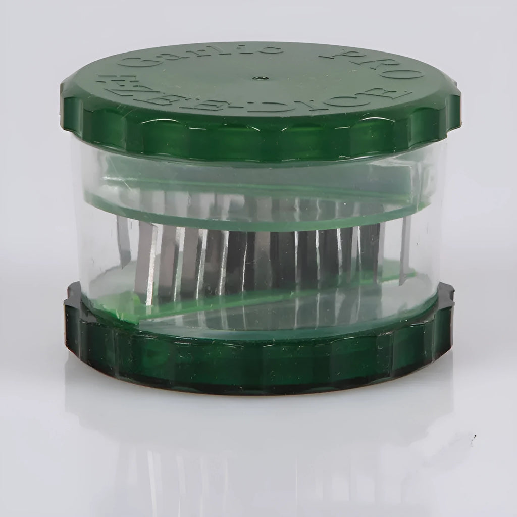 Green transparent PP plastic garlic peeler kitchen gadget with dimensions 8.5x8.5x6cm