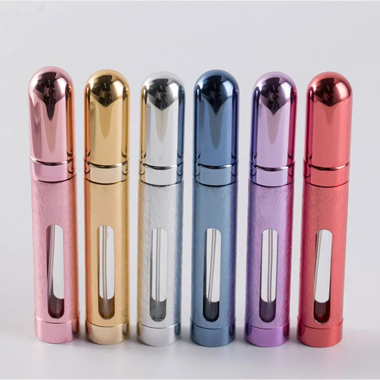 12ml bullet-shaped aluminium travel perfume bottle with glass liner in blue, gold, pink, red, silver, or violet