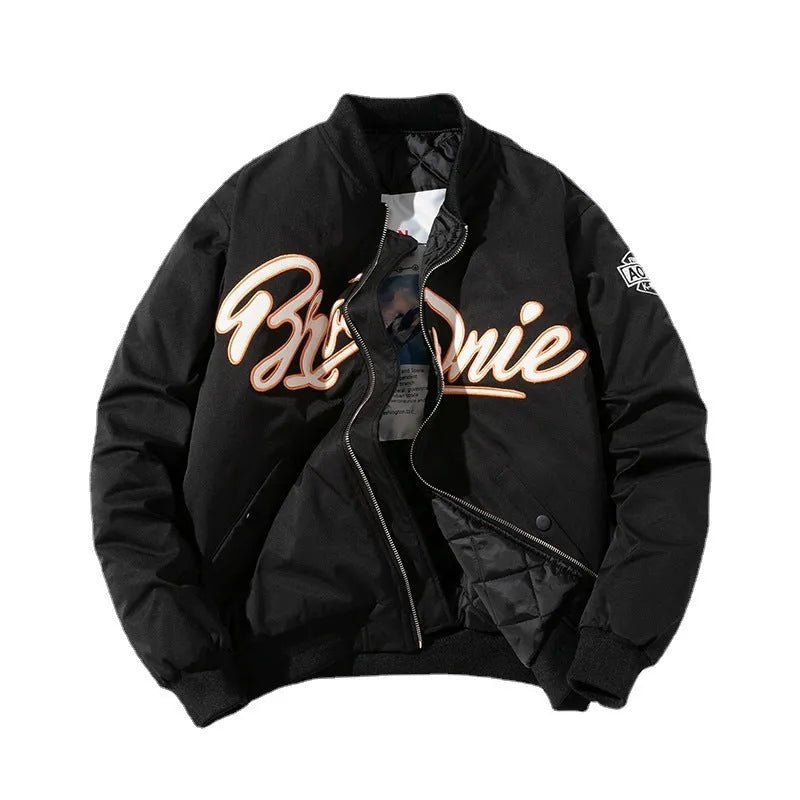 Men's thick loose plus size polyester padded coat, hooded or stand collar, available in black, green, white, grey, pink.