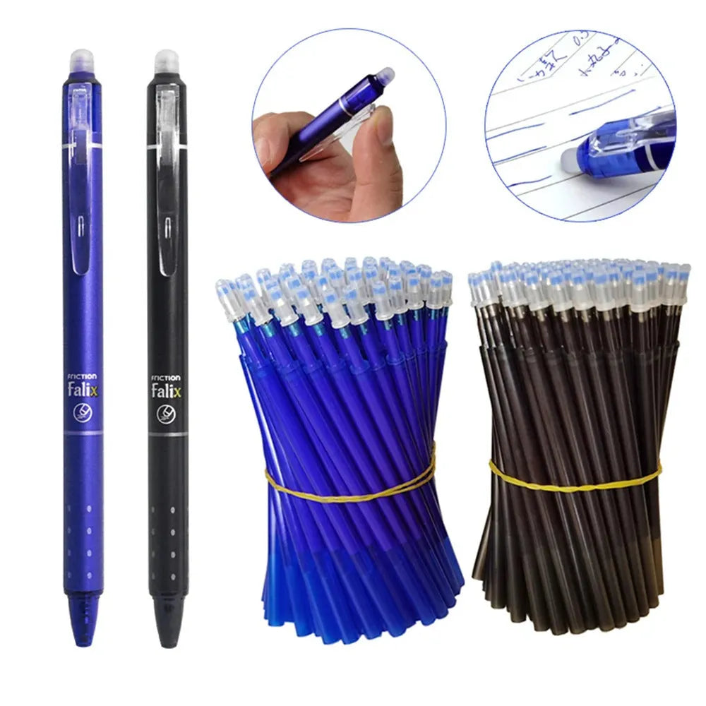 Blue and black erasable gel pen with 0.5mm stainless steel nib for primary school students