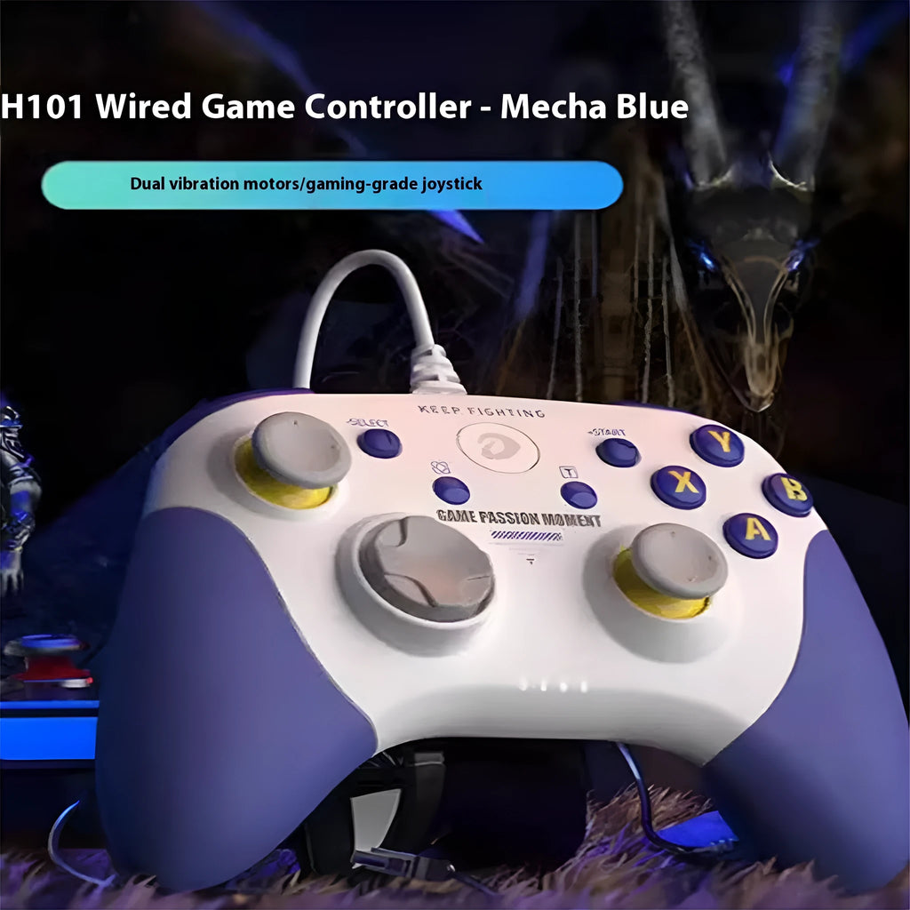 Pink wired gaming PC controller with USB interface and vibration handle, general use gamepad