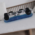 Transparent PVC inflatable water weight bag shown as a soft dumbbell shape for portable strength training.