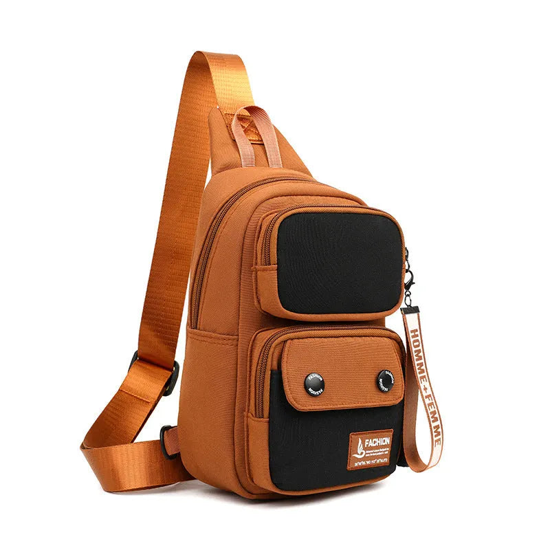 Outdoor crossbody bag in nylon with letters pattern and contrast colour options.