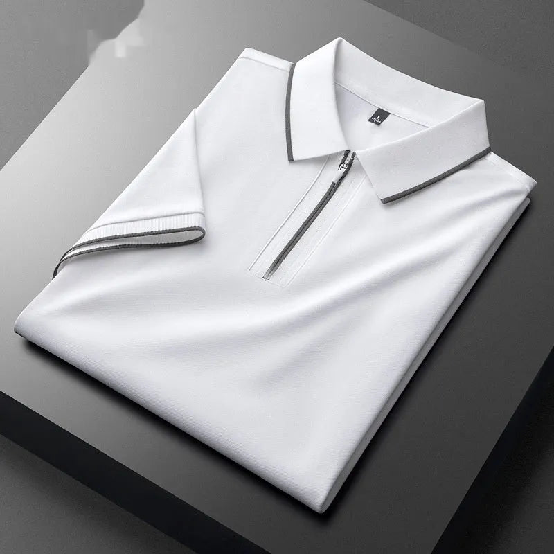 Men's slim fit lapel collar business casual top in cotton blend fabric, shown in multiple colour options.