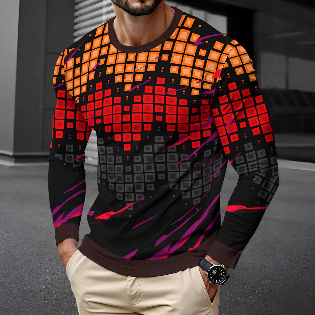 A man wearing a simple grey milk silk long sleeve pullover with a round neck.