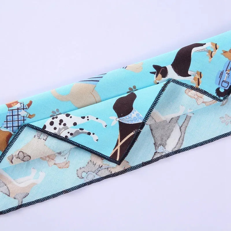 Dog wearing a 100% cotton triangle scarf with animal print pattern and waterproof bib, L size 64x43cm