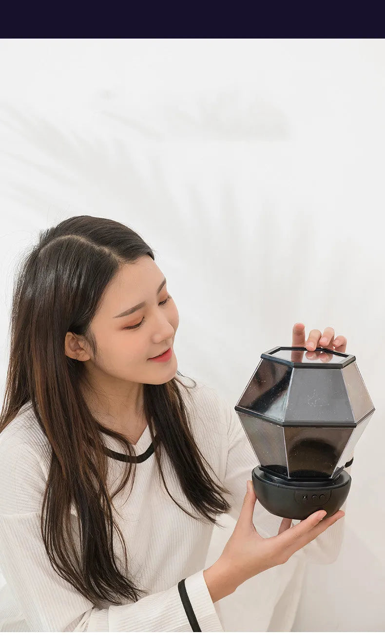 Children's rotating star projection night light with three-colour LED modes.