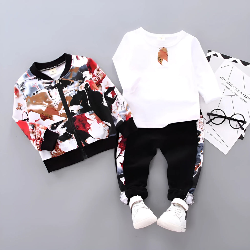 Black Korean-style boys three-piece suit with long sleeves, suitable for height 80-120cm, on child model