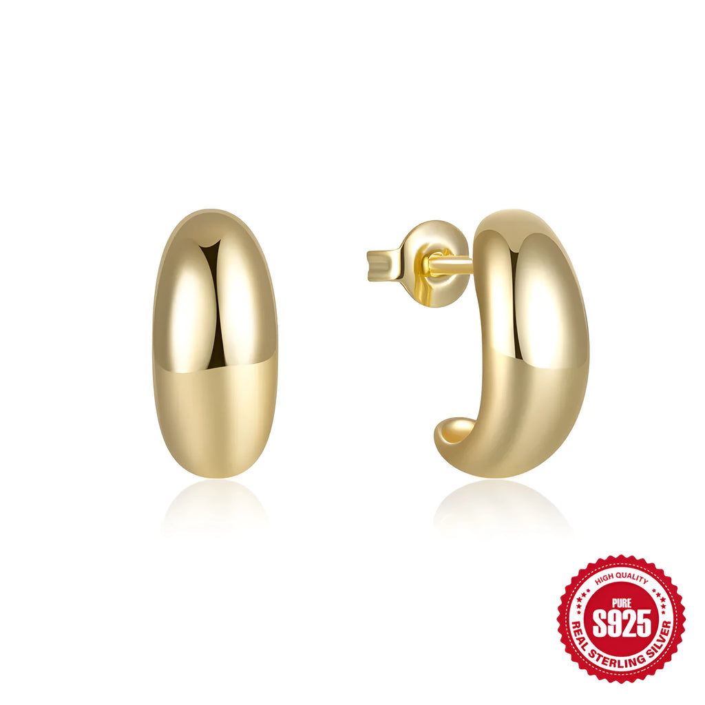 Sterling silver C-ring stud earrings with electroplated gold finish geometric design
