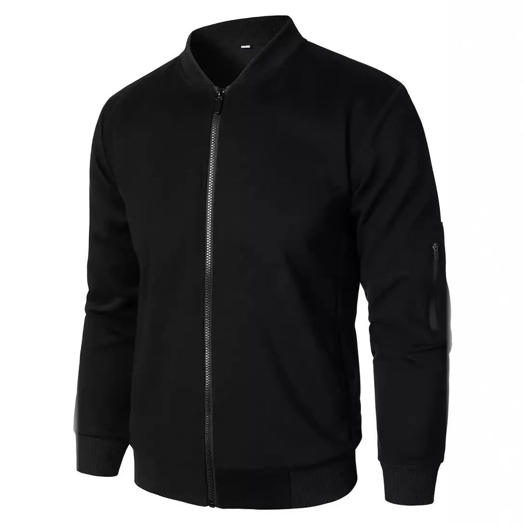 A man's loose-fit knitted jacket in a business-casual style with long sleeves
