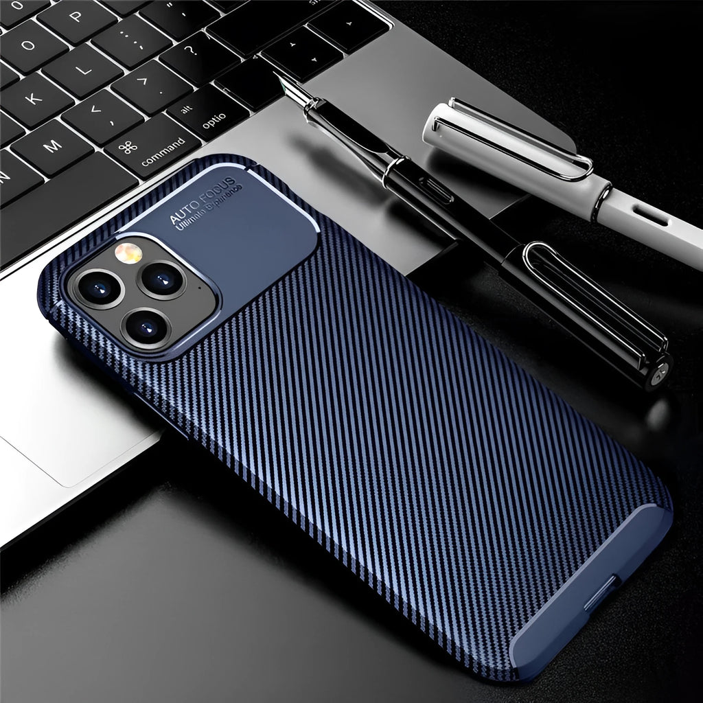 Silicone iPhone 12 protective case in black, blue and brown colour options