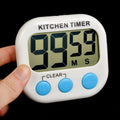 Electronic countdown timer with large clear digits, magnetic backing, and retractable stand, available in blue, green, pink or white