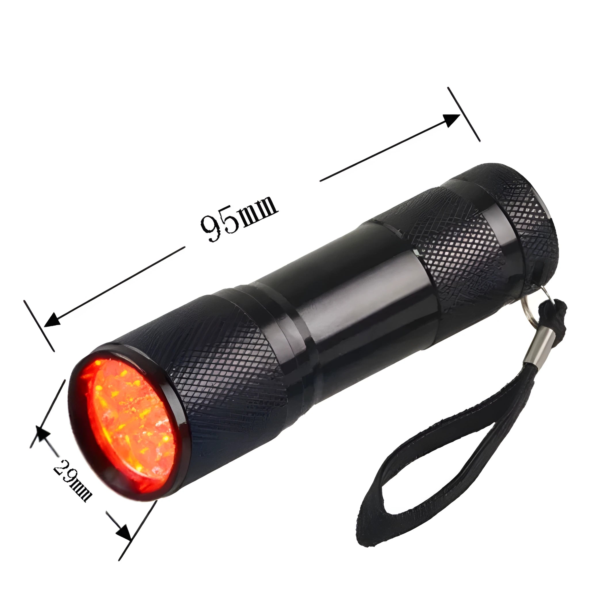 Black aluminium alloy smart vein locator medical device showing red LED illumination for vein detection