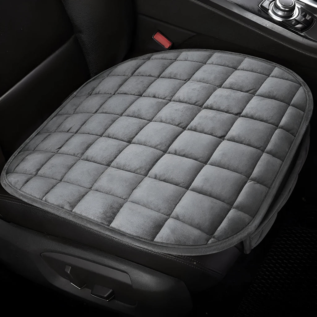 Winter car cushion without backrest in plush material, two-seat style, beige colour