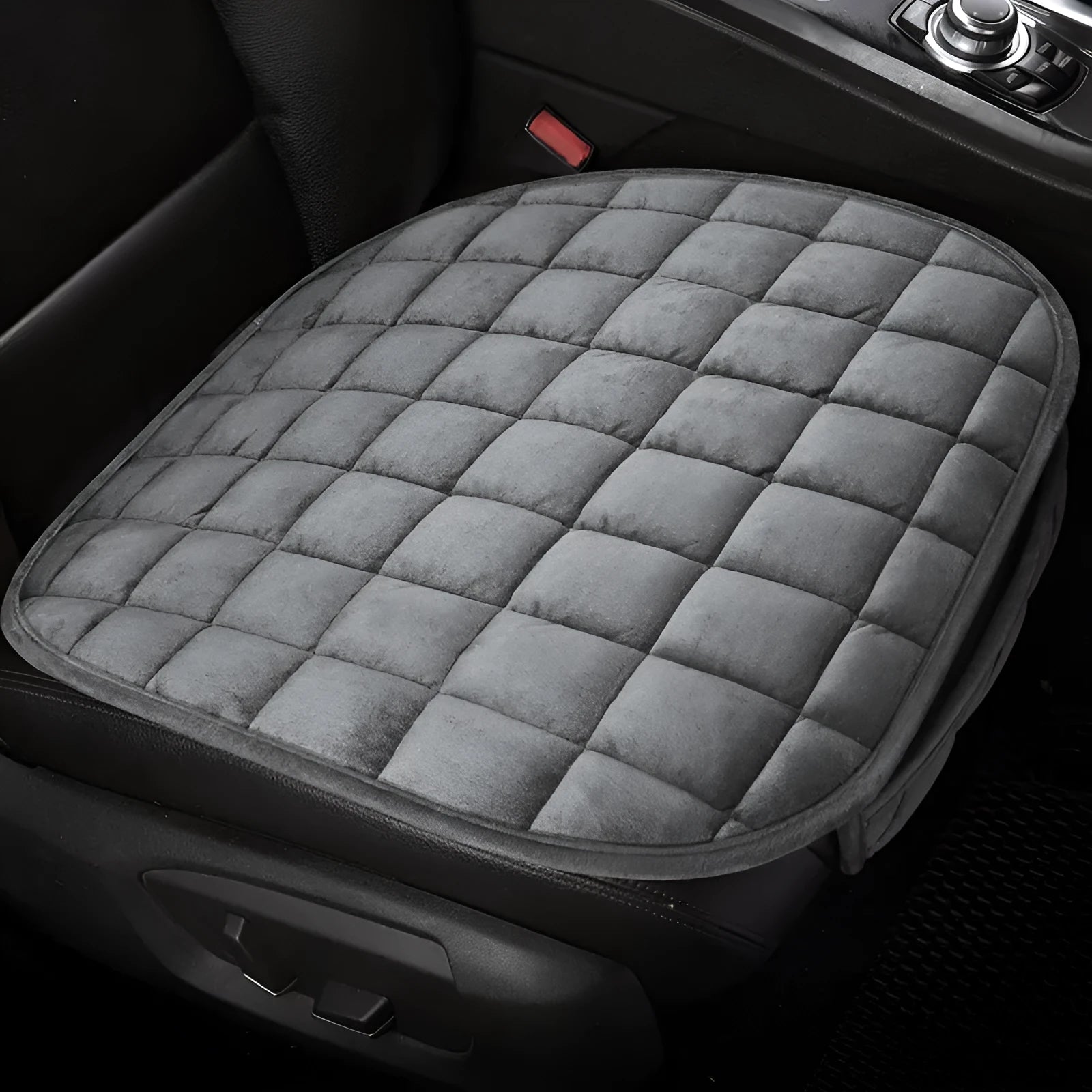 Winter car cushion without backrest in plush material, two-seat style, beige colour