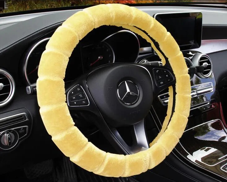 Loop velvet steering wheel cover in red with 800g heavy plush, fits 37-38cm diameter wheels