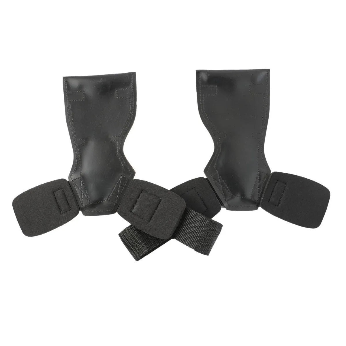 A pair of black rubber booster hoses for weightlifting grip and palm protection.