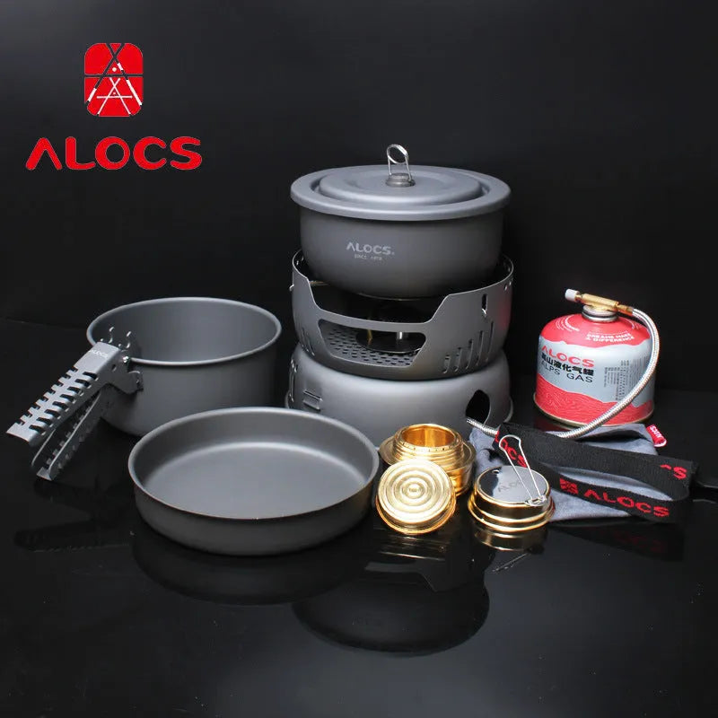 Alocs aluminium outdoor pot set for camping and hiking, supplied as a pot set