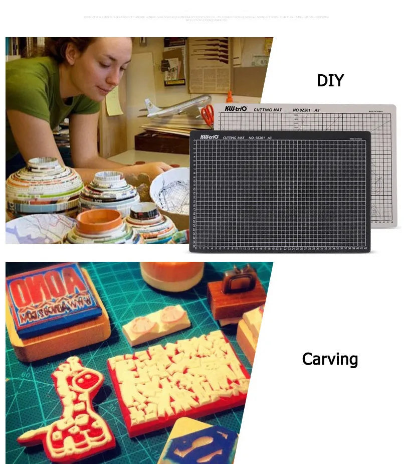 A3 self-healing cutting mat with centimetre grid lines in green, black or grey