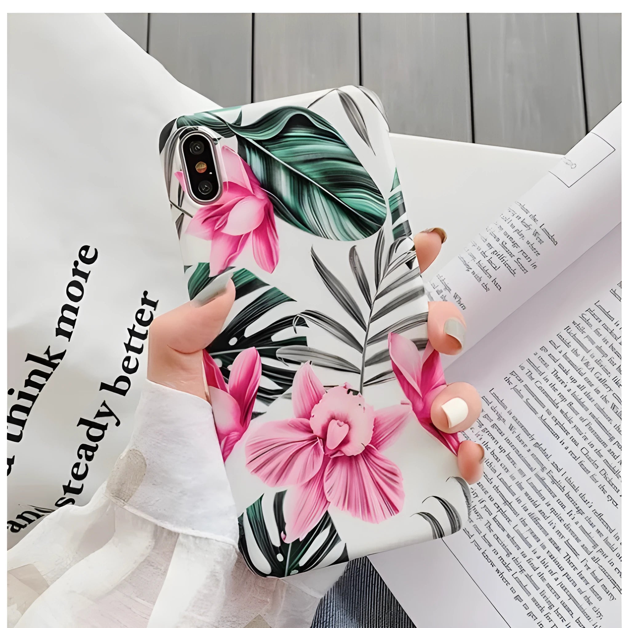 Pink floral print on a slim flexible TPU back cover case for Apple iPhone