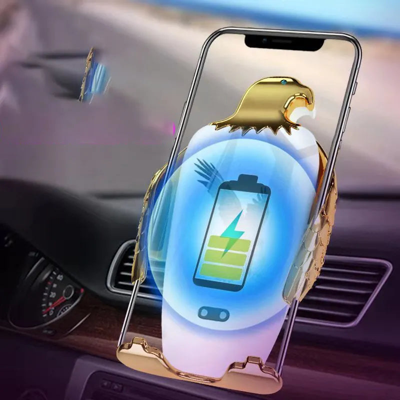 Wireless charging car phone holder with suction cup mount in Eagle design
