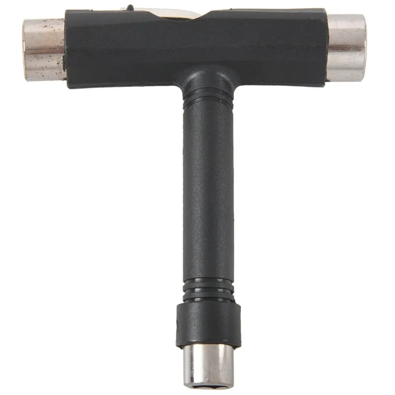 Steel skateboard T-wrench with 9.5mm 13mm 14mm sockets and plastic edging handle