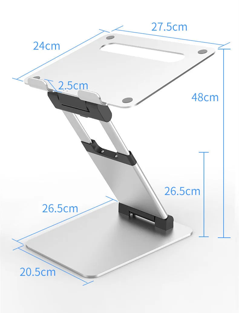 Silver folding double-arm stepless laptop stand for 17 inch notebook, about 70cm sight height, 30KG load