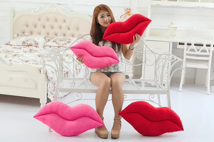Creative plush big lips pillow in pink, short plush fabric, 50cm height