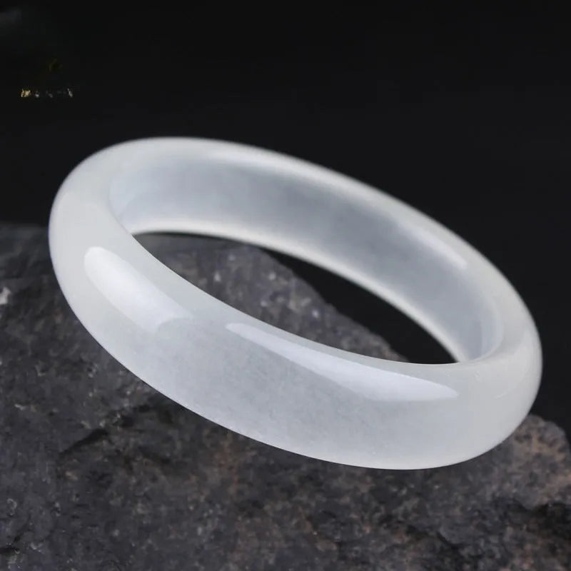 Gao Bing Jade Ice-like White Moonlight bracelet in modern simplicity style with flat rod construction