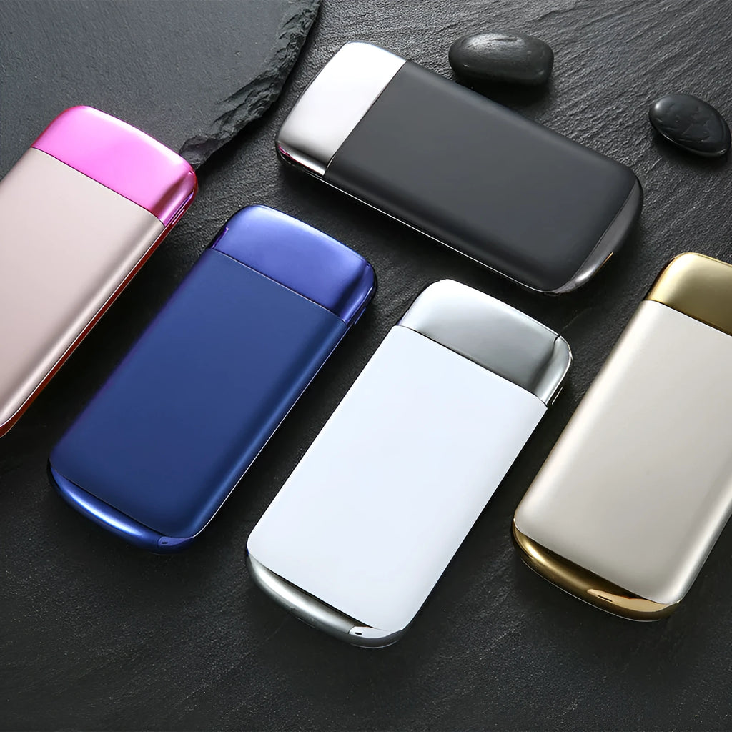 Y10 portable power bank with LCD display showing battery percentage, in black colour with two USB ports.