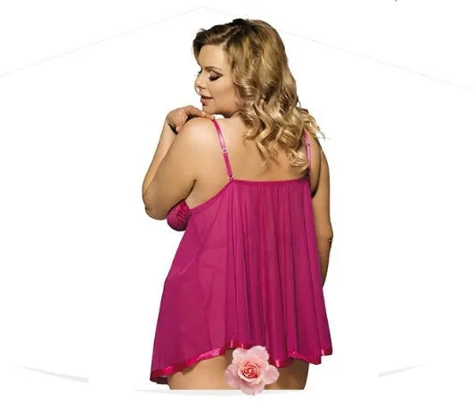 Women's plus size sleepdress lingerie in 6XL with lace and mesh see-through design