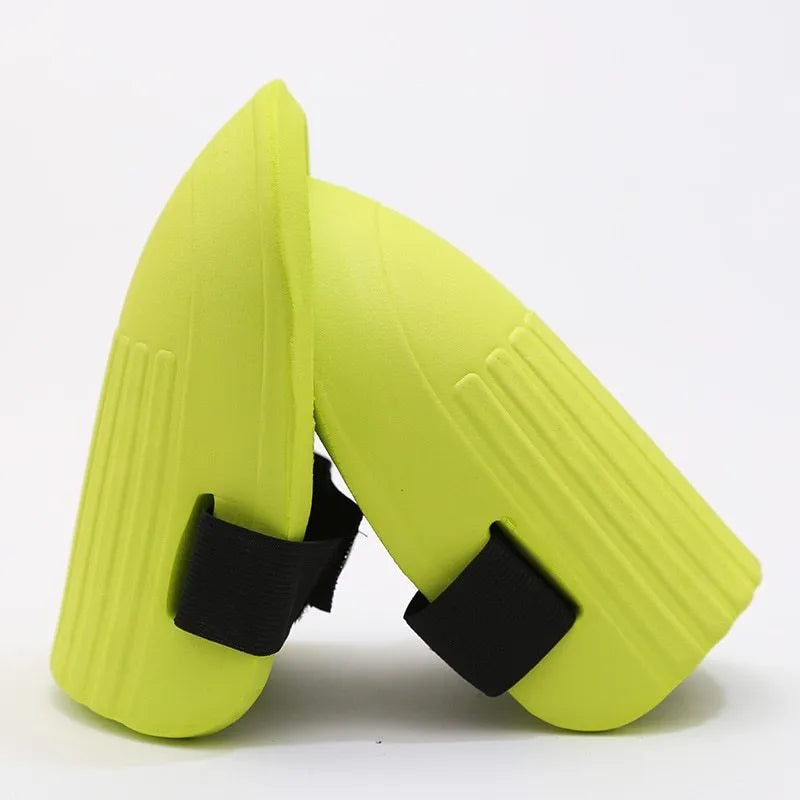 A pair of high density EVA foam knee pads in army green colour for garden and sports use.