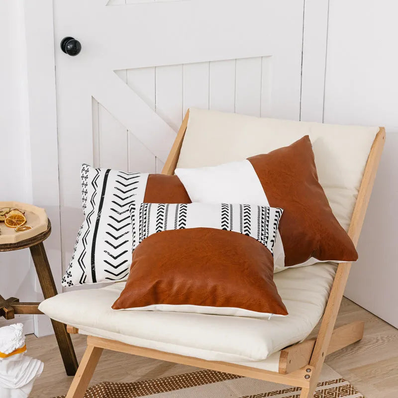 Double sofa cushion in cotton canvas and leather-look fabric, 45x45cm or 35x50cm, PP cotton filling, hidden zipper