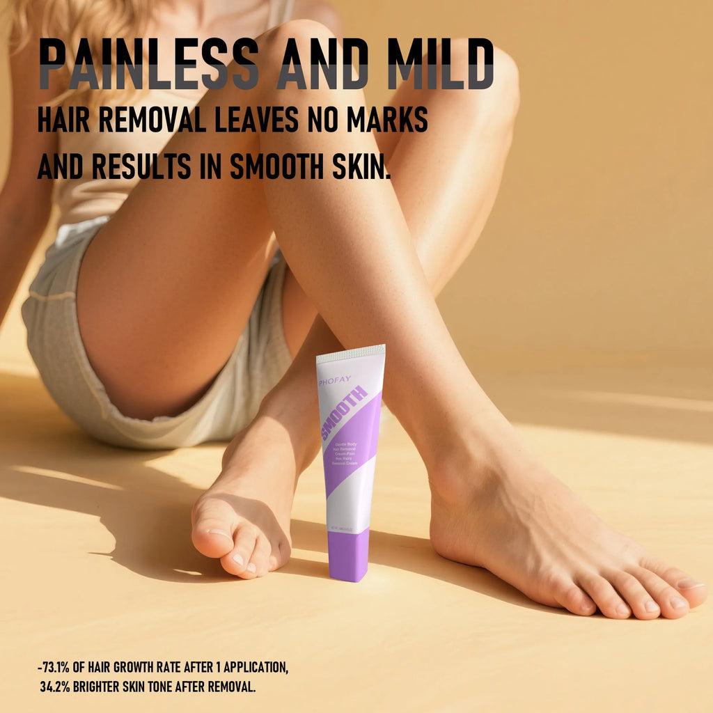 PHOFAY pain free hair removal cream tube with plastic scraper tool for gentle hair removal treatment