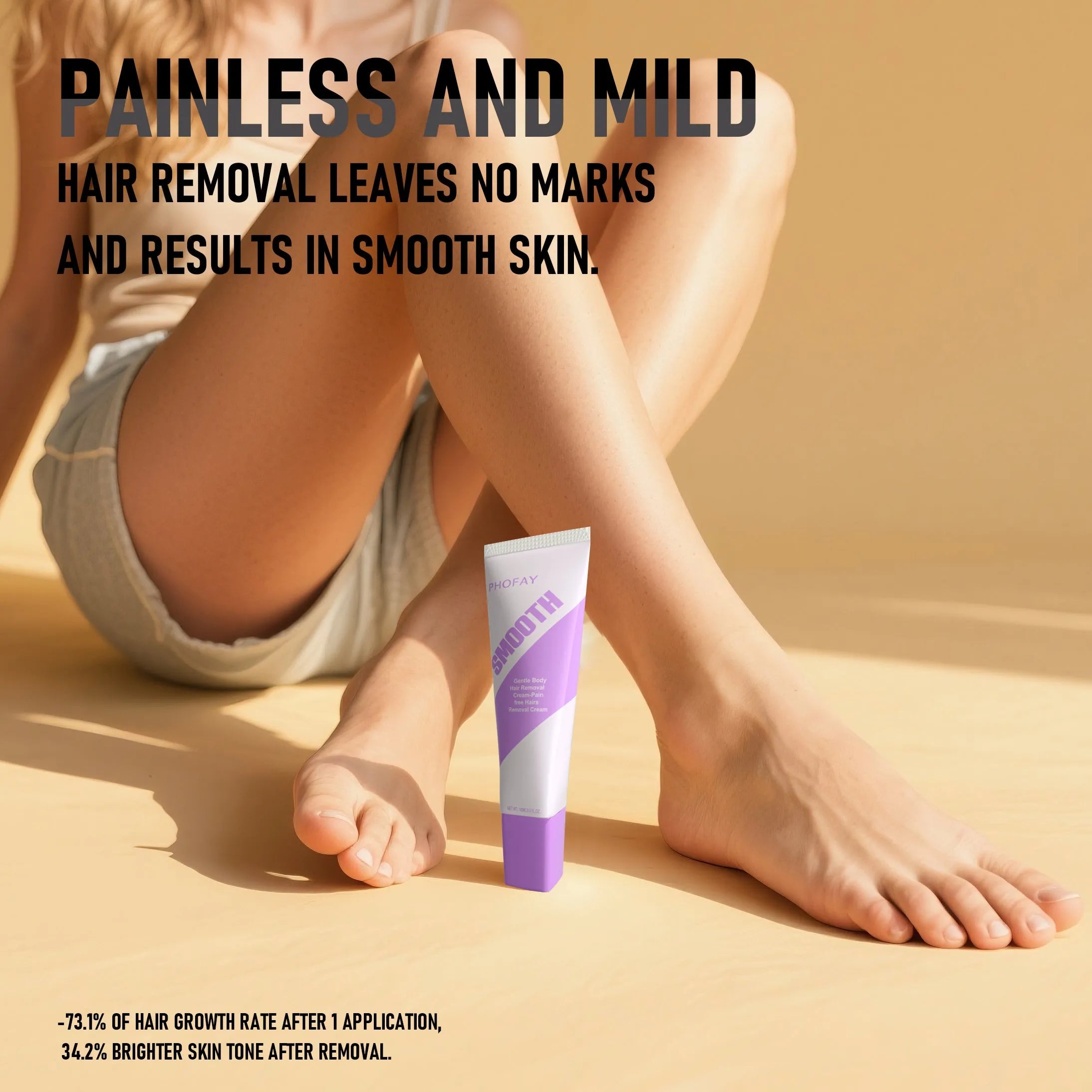 PHOFAY pain free hair removal cream tube with plastic scraper tool for gentle hair removal treatment