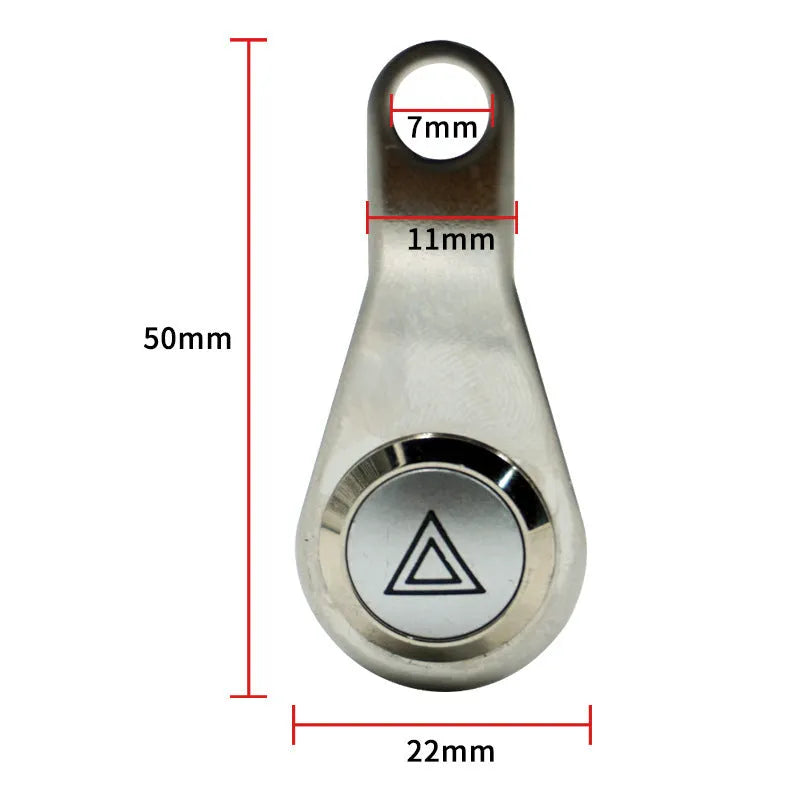 Black stainless steel motorcycle switch with a metal button and light ring for double flash control.