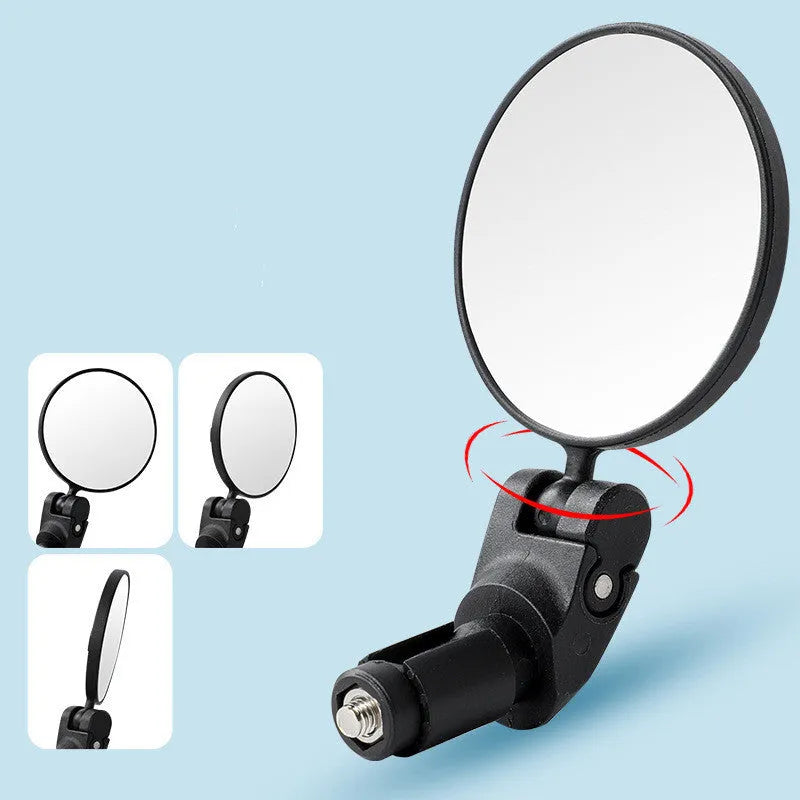 Black universal bicycle handlebar rearview mirror with convex acrylic lens and 360 degree adjustment